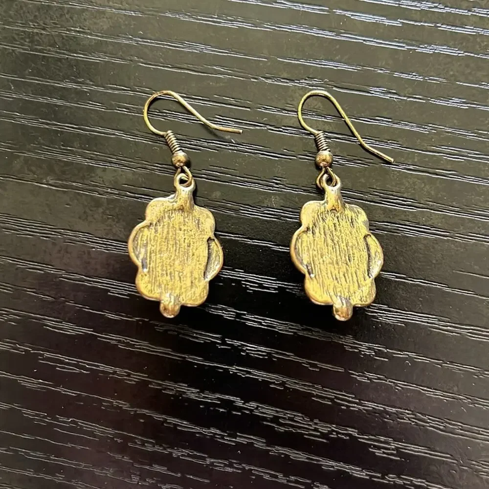 Victorian Antique Gold Filigree Earrings with Turquoise Moss Agate-style Stones